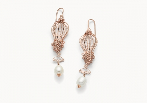 Mongolfiera – Discovery | orecchini in argento dorato 925 oro rosa con perle