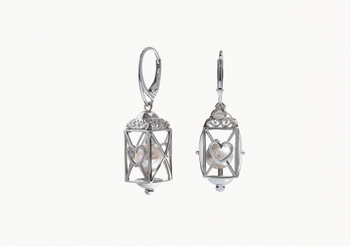 Lanterna cuori | orecchini in argento rodiato 925 con perle fresh water